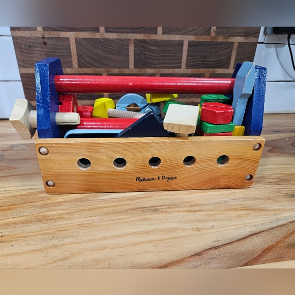 Melissa & Doug Wooden Take Along Tool Kit Toolbox & 30 pcs Including 7 Tools - Picture 9 of 12